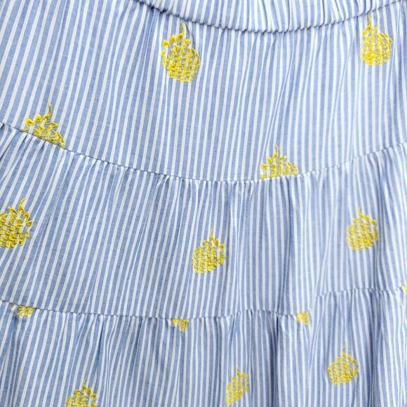 J. CREW Pinapple Embroidered Tiered Seersucker Pinstripe Lagenlook Midi Skirt - Picture 3 of 15